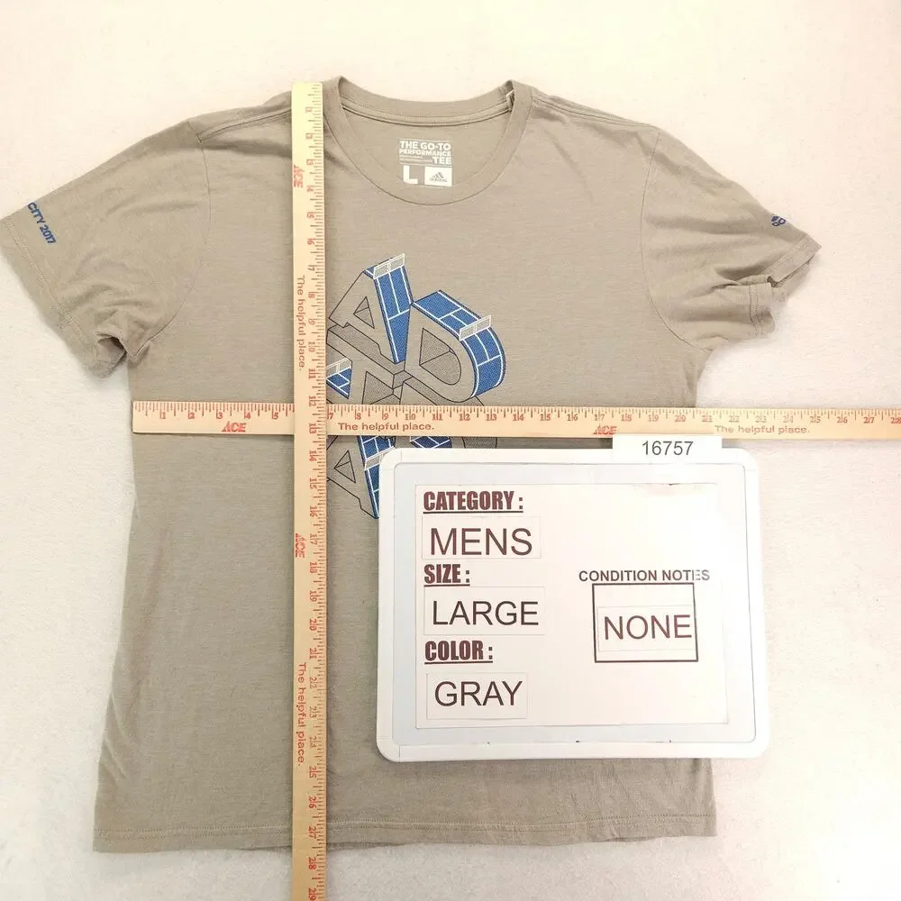 Adidas Casual Crew Neck Short Sleeve Graphic T Shirt Mens Size Large L Gray Blue